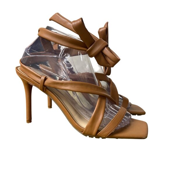 Aldo Faux Leather Square Open Toe Lace Up Stiletto Heels Brown Sz 9 - Picture 2 of 8